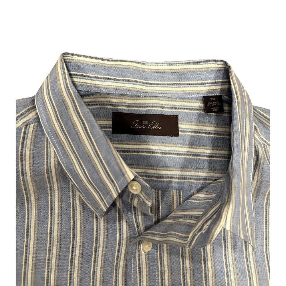 Tasso Elba Mens XXL Button Down Short Sleeve Blue Striped Shirt *runs large